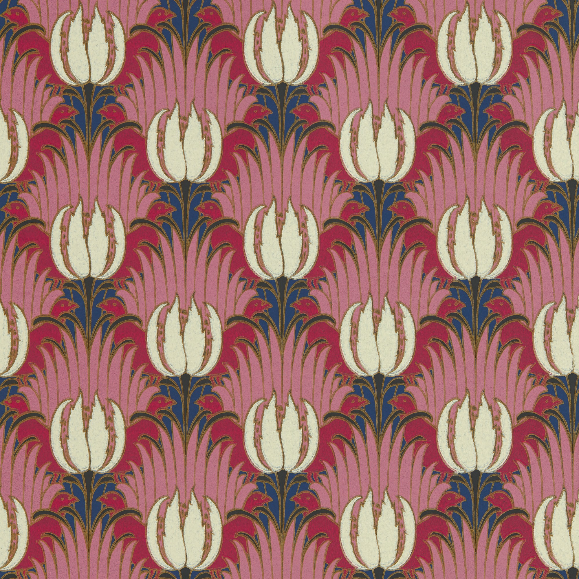 Tulip Bird Wallpaper 510030 By Morris Co In Amaranth Blush